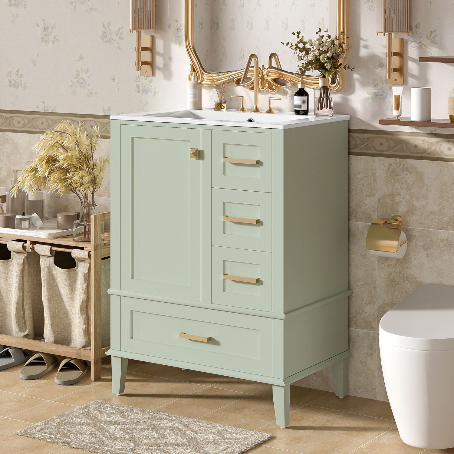 Bathroom Vanity, Modern Bathroom Cabinet With Sink Combo Set, Bathroom Storage Cabinet With A Soft Closing Door And 3 Drawers, Solid Wood Frame