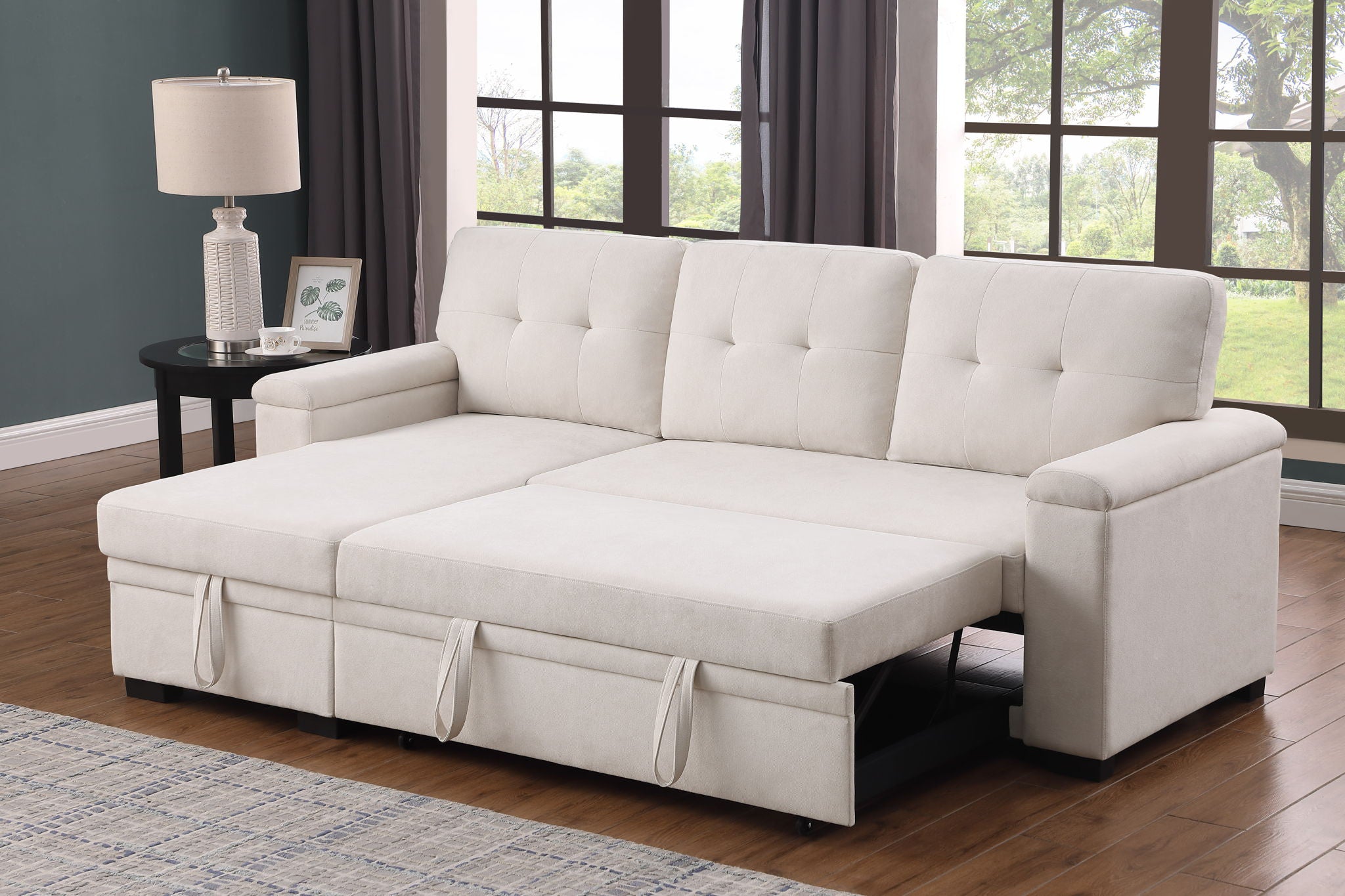 Lucca II - 84.5&quot;W Reversible Sleeper Sectional Sofa with Storage Chaise