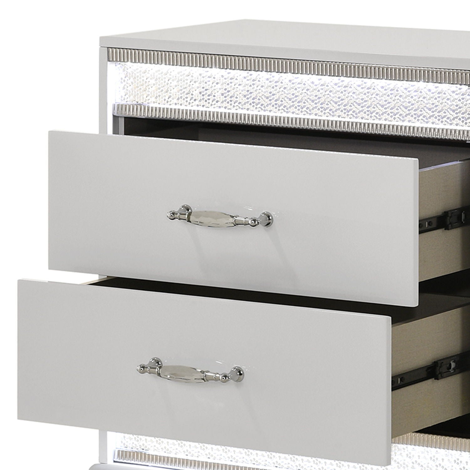 Glam - 2 Drawer Nightstand &amp; LED Lighting - White
