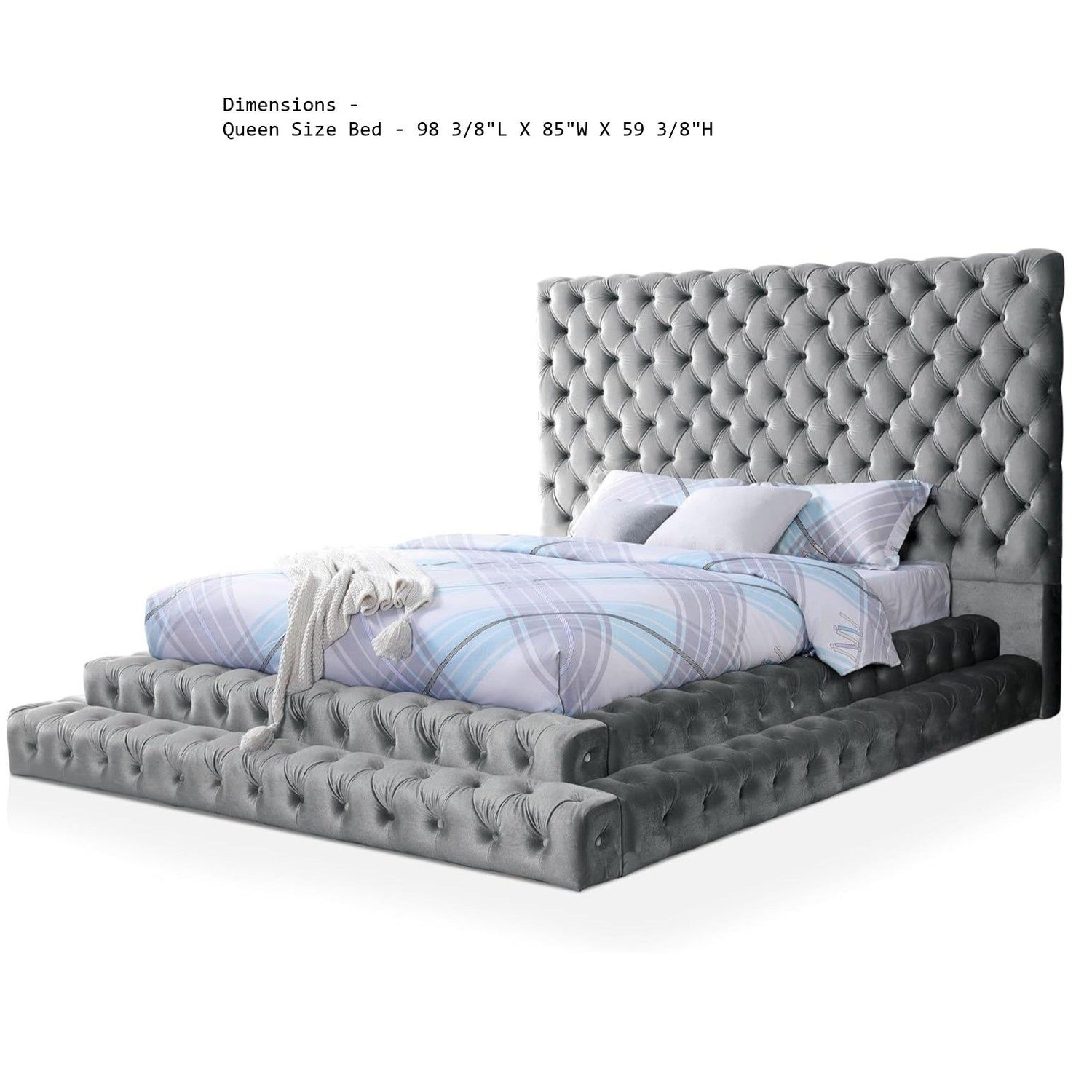Tufted Oversized Headboard Platform Bed With Fully Upholstered Frame