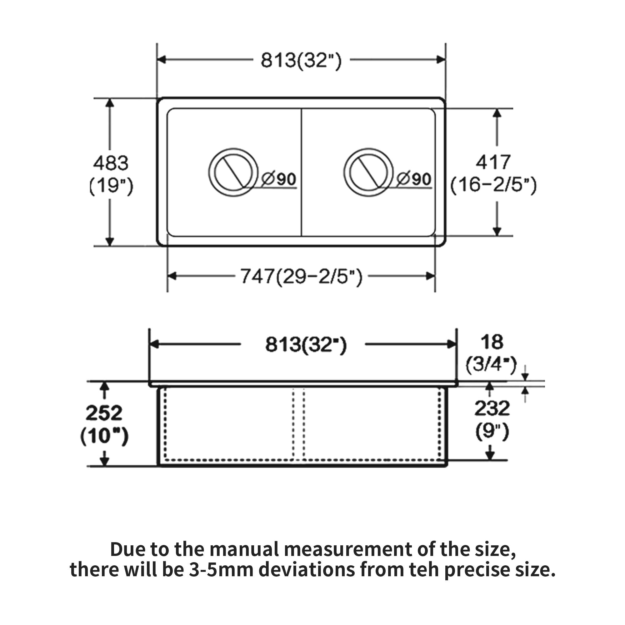 Elegant Dual Mount 32&quot; Undermount Double Bowl Ceramic Kitchen Sink - White