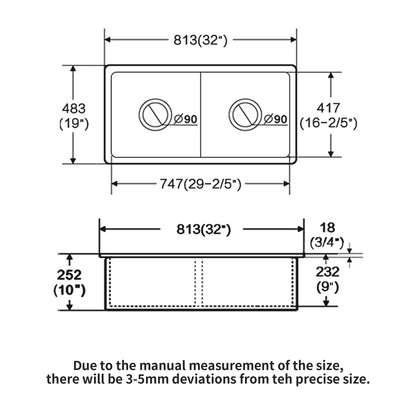 Elegant Dual Mount 32&quot; Undermount Double Bowl Ceramic Kitchen Sink - White