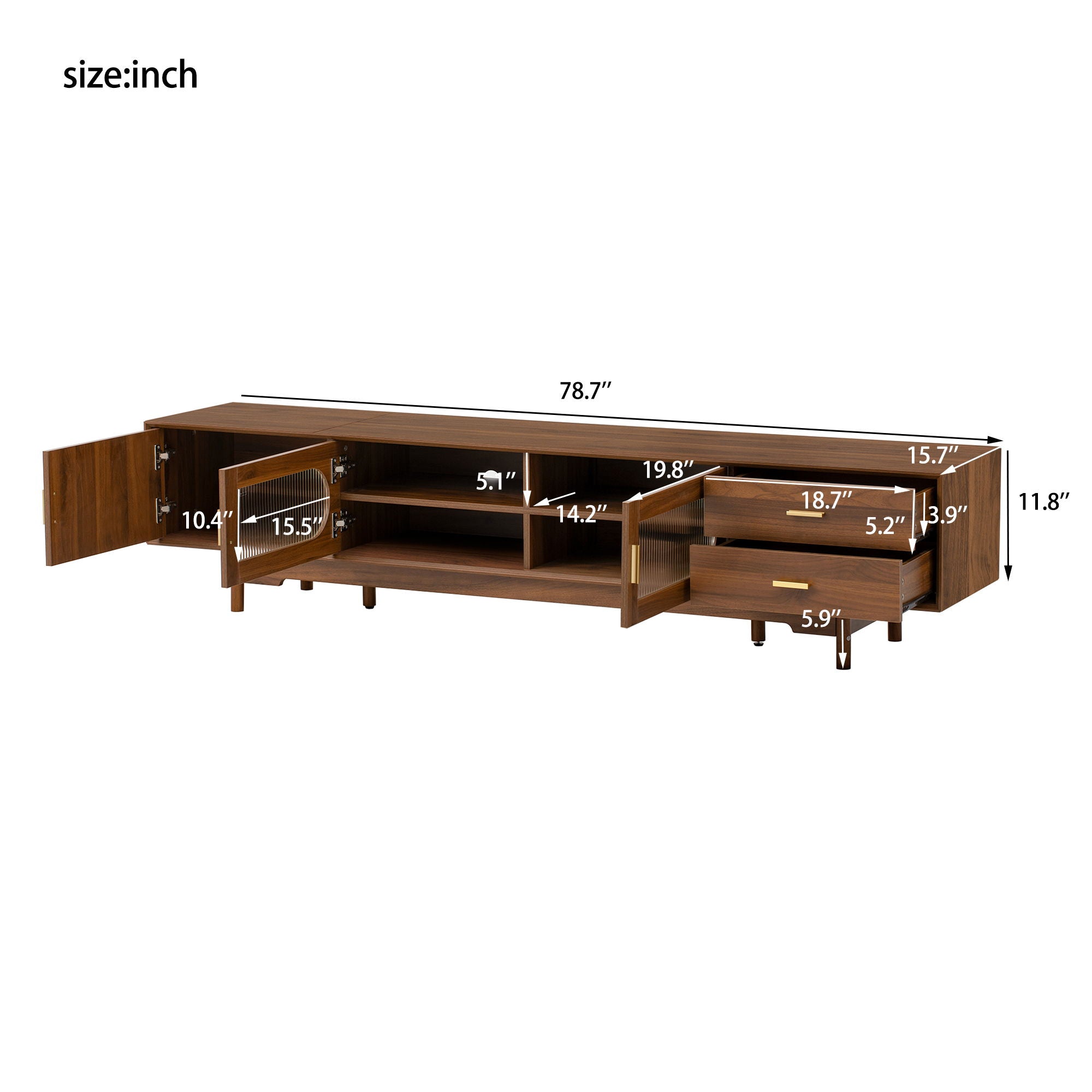 Modern TV Stand With Fluted Glass Doors &amp; 2 Drawers