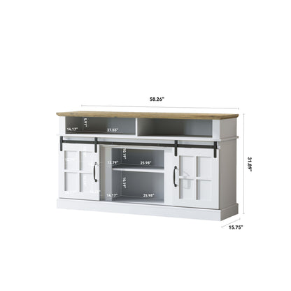 58&quot; TV Stand With Storage Cabinet And Shelves, TV Console Table Entertainment Center For Living Room, Bedroom - White