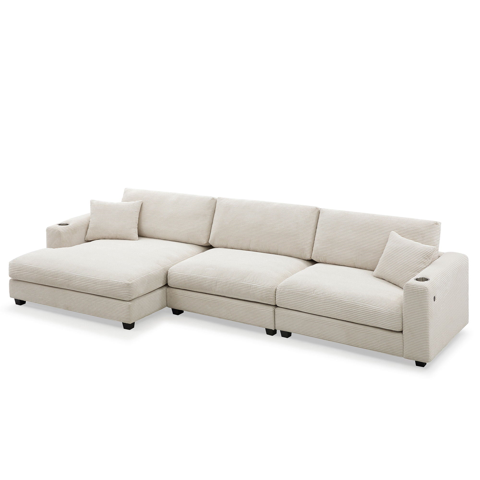 Oversized Sectional L Shaped Cloud Couch With USB Charging Port Cup Holder Deep And Wide Seat Sofa With Chaise Comfy