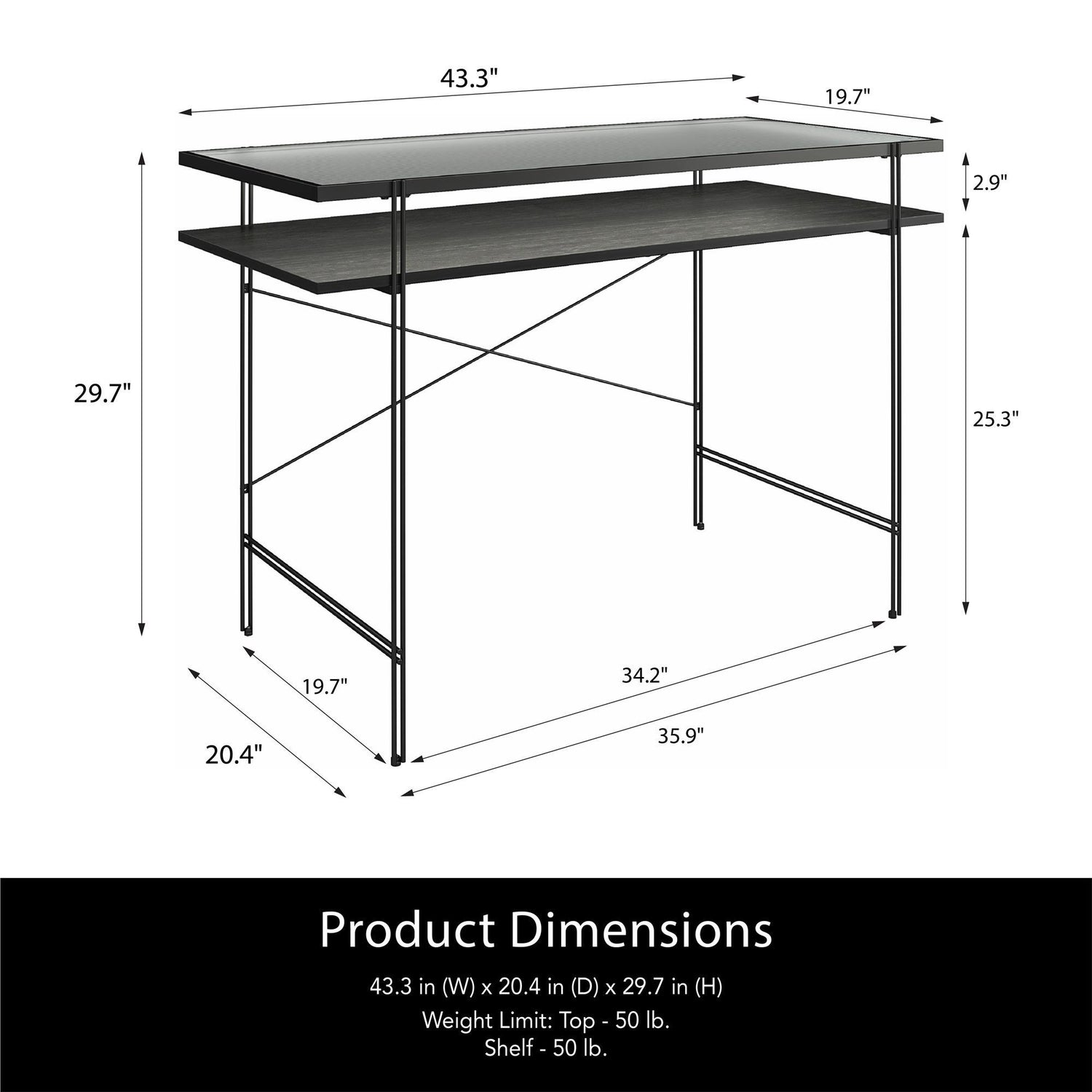 Vance - Computer Desk With Fluted Glass Desktop - Black
