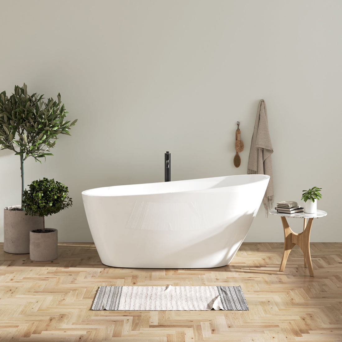 Acrylic Freestanding Bathtub, Modern &amp; Contemporary Design Soaking Tub With Toe-Tap Drain In Chrome And Classic Slotted Overflow, Glossy White, Cupc Certified, 02141 - Glossy White