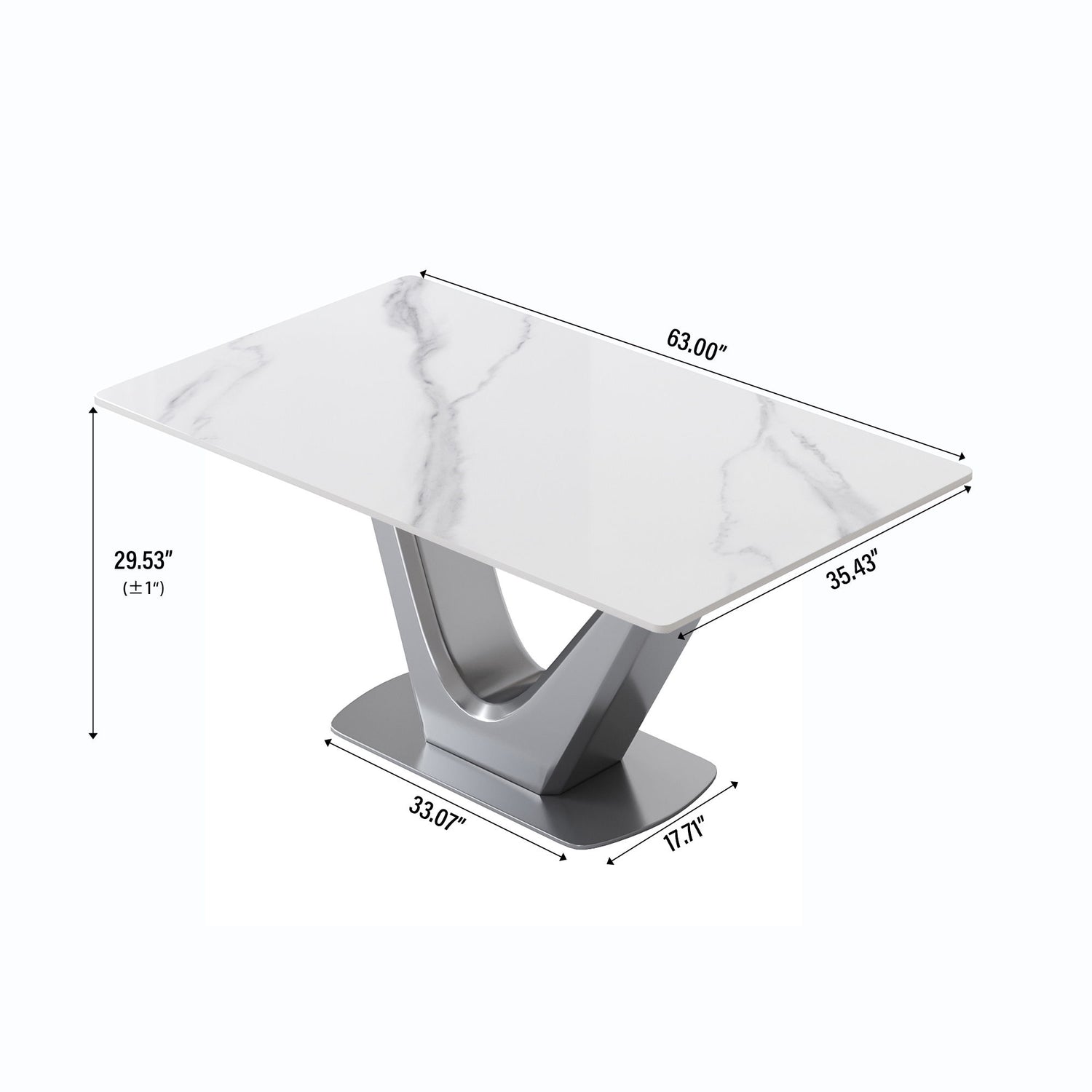 63&quot; Modern Artificial Stone Panel V-Shaped Metal Legs, Can Accommodate 6-8 People