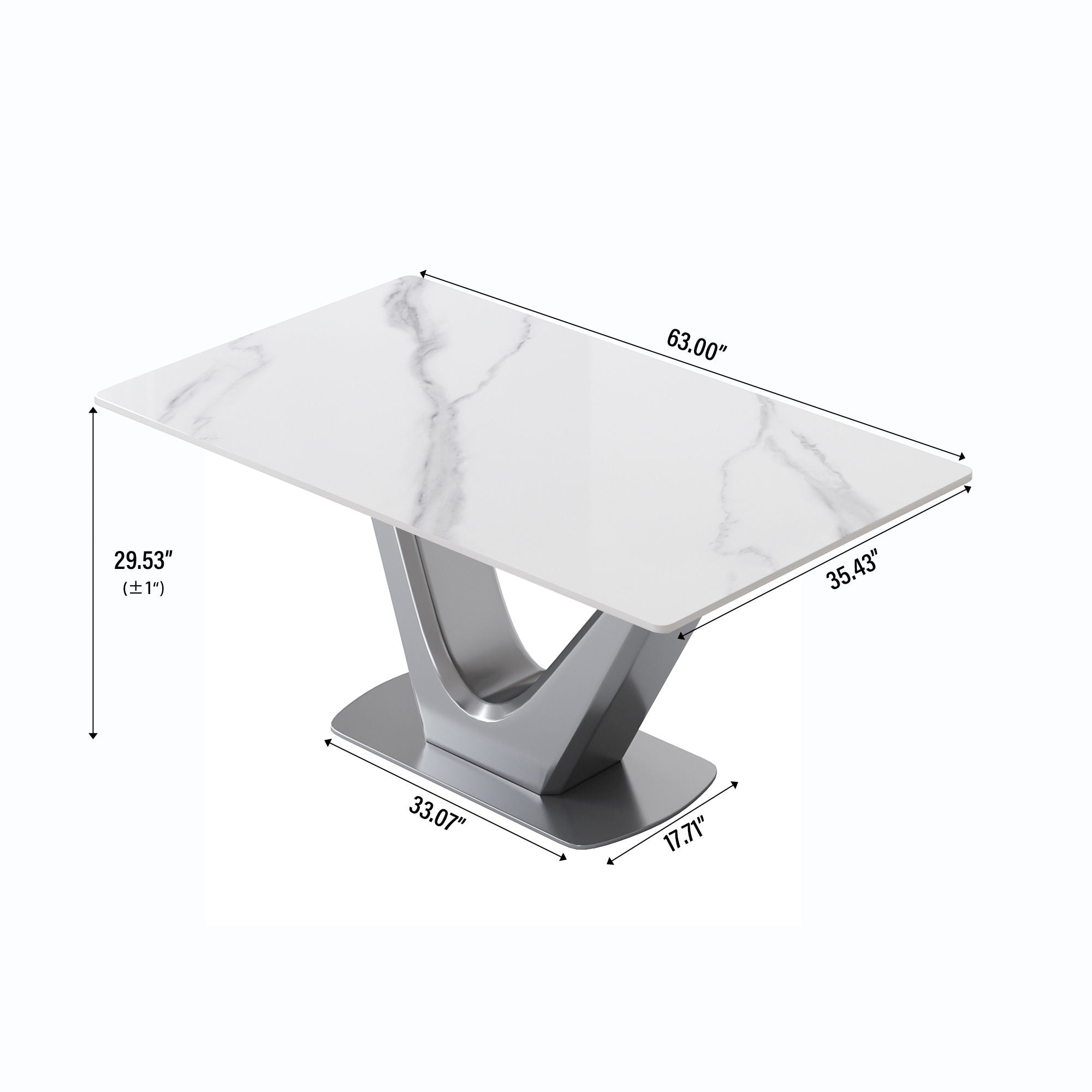 63&quot; Modern Artificial Stone Panel V-Shaped Metal Legs, Can Accommodate 6-8 People