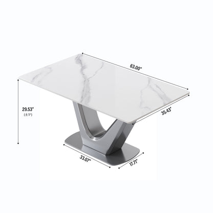 63&quot; Modern Artificial Stone Panel V-Shaped Metal Legs, Can Accommodate 6-8 People