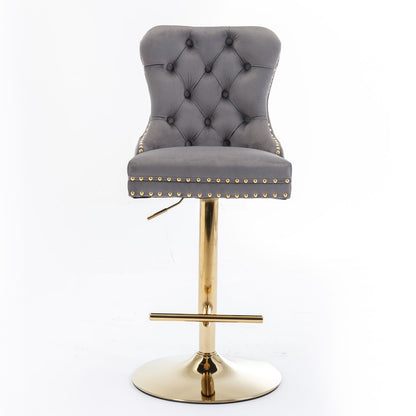 Thick Golden Swivel Velvet Barstools Adjusatble Seat Height From 25-33&quot;, Modern Upholstered Bar Stools With Backs Comfortable Tufted For Home Pub And Kitchen Island (Set of 2)
