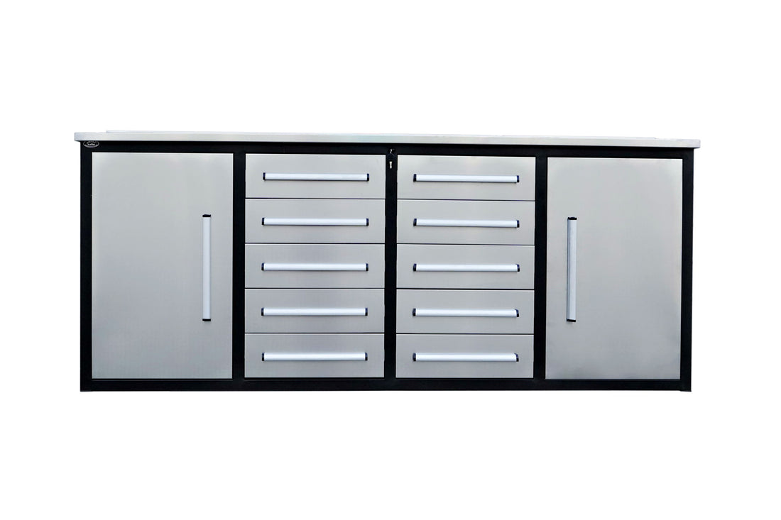 Storage Cabinets With Workbench (With 10 Drawers And 2 Cabinets)
