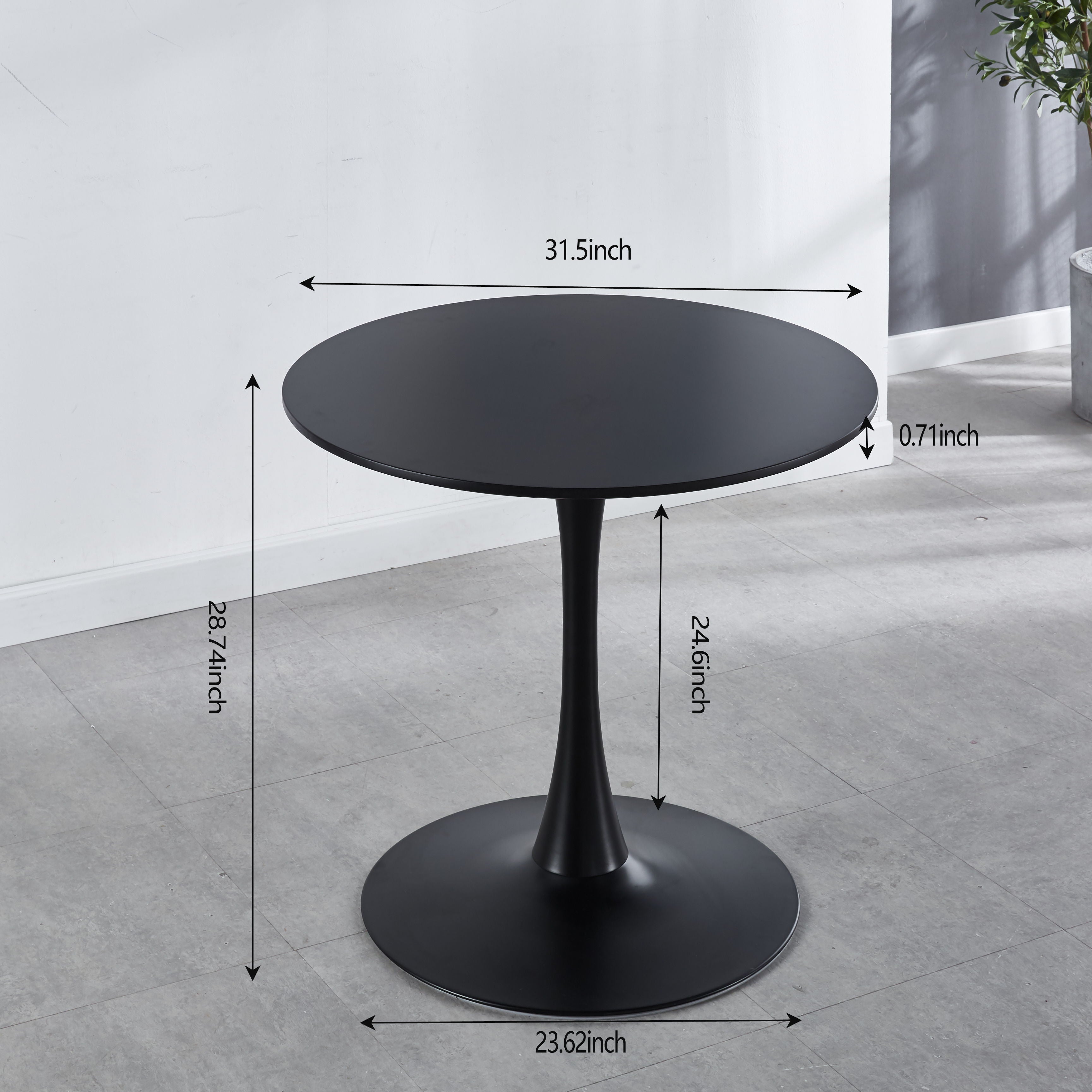 31.5&quot; Tulip Table Mid-Century Dining Table For 2-4 People With Round MDF Table Top, Pedestal Dining Table, End Table Leisure Coffee Table - Black