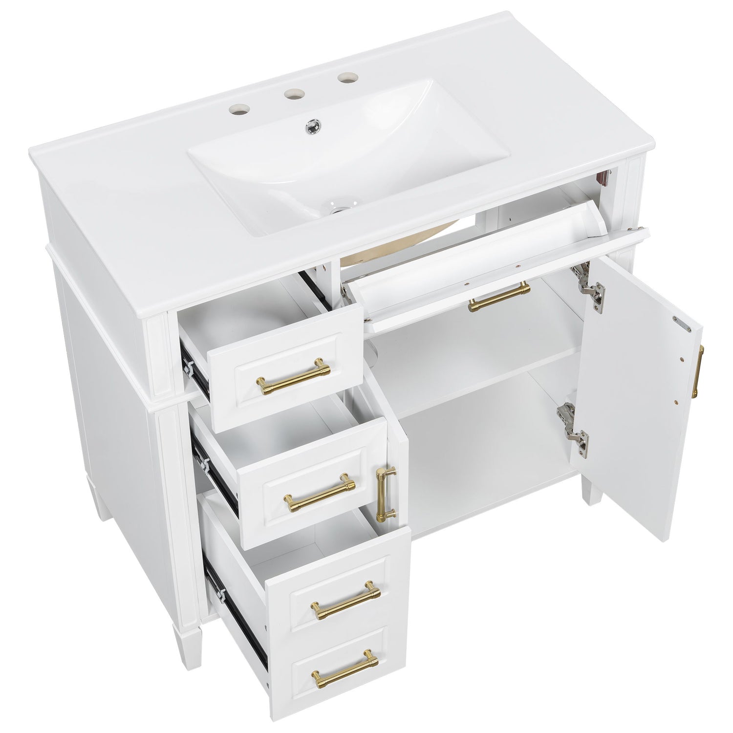 Bathroom Vanity With Sink, 4 Drawers, 2 Doors