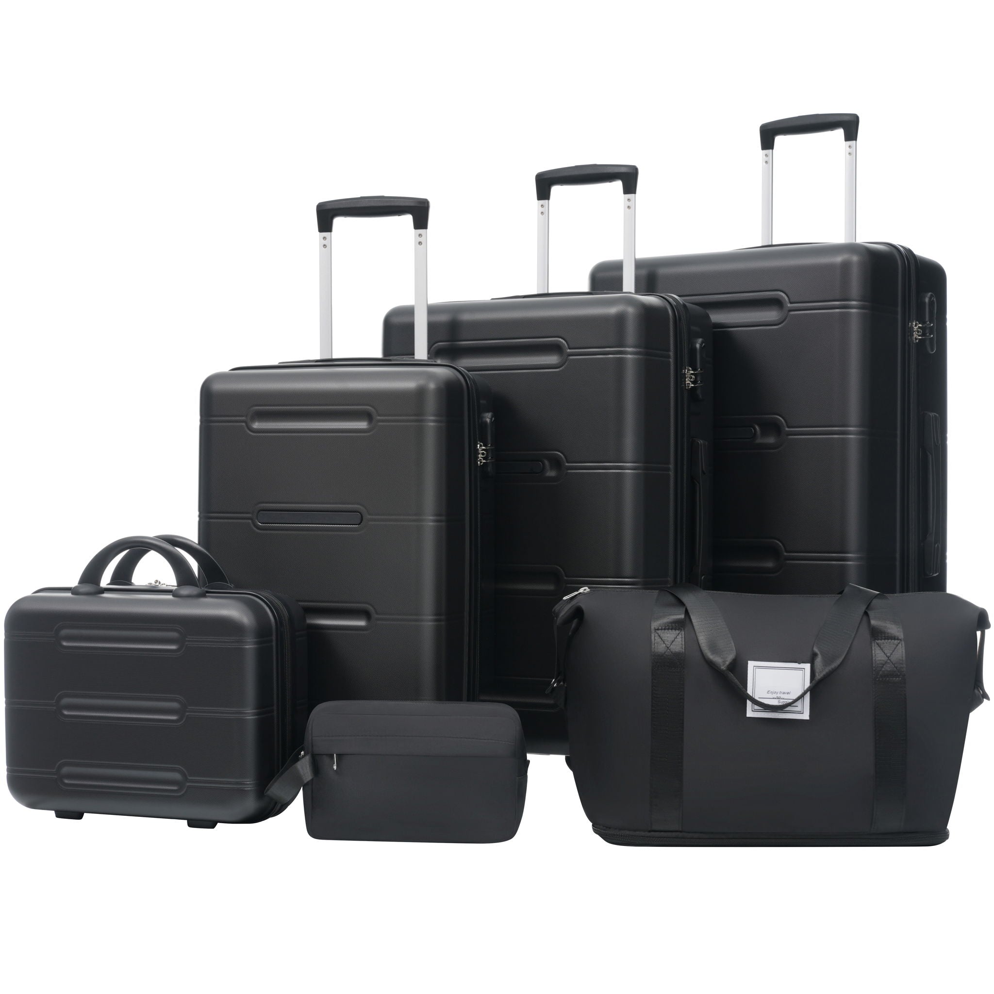 6 Piece Lightweight Hardshell Luggage Set With Double Spinner Wheels, Password Lock