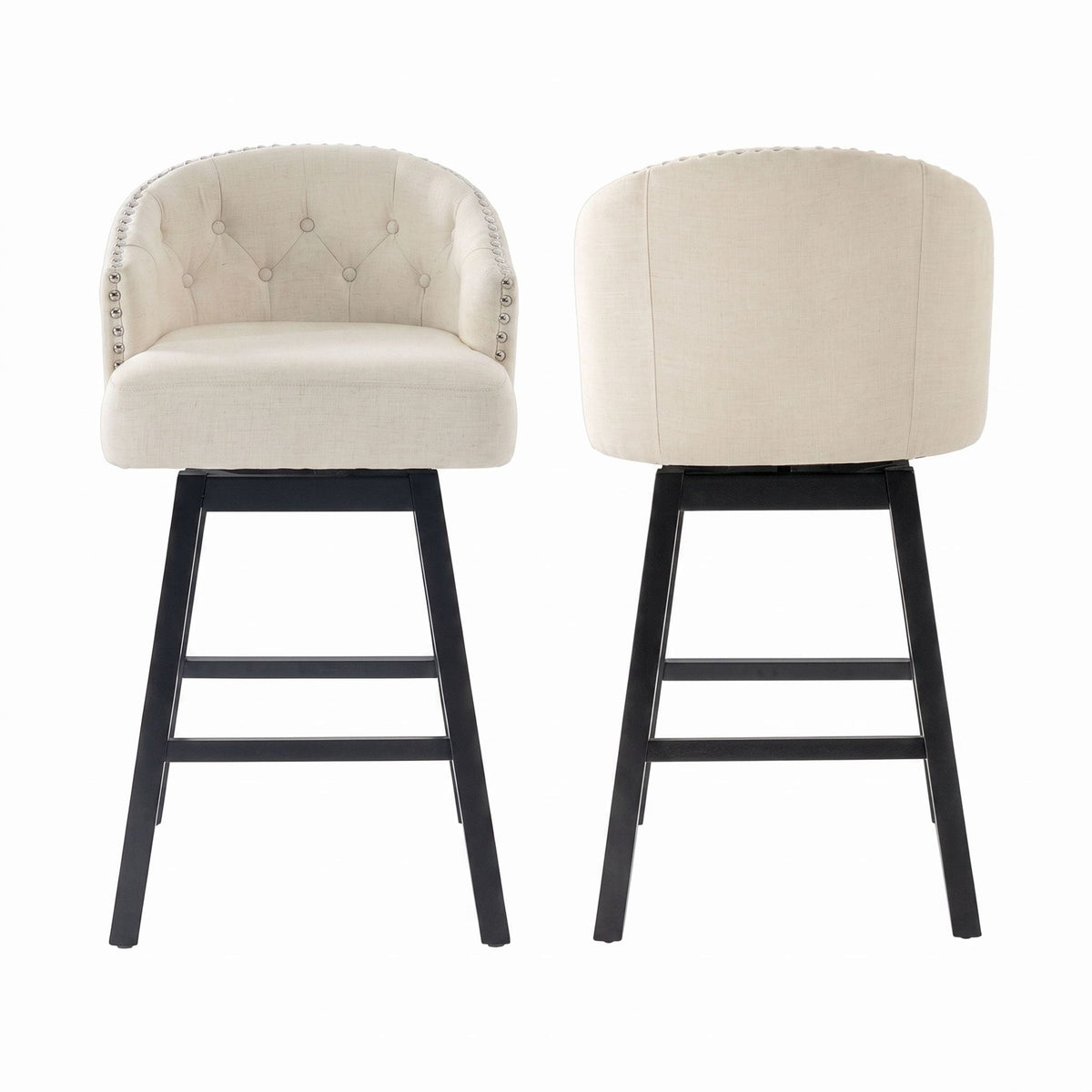 360 Degree Swivel Bar Stool &amp; Stunning Nailhead Trim (Set of 2) - Beige