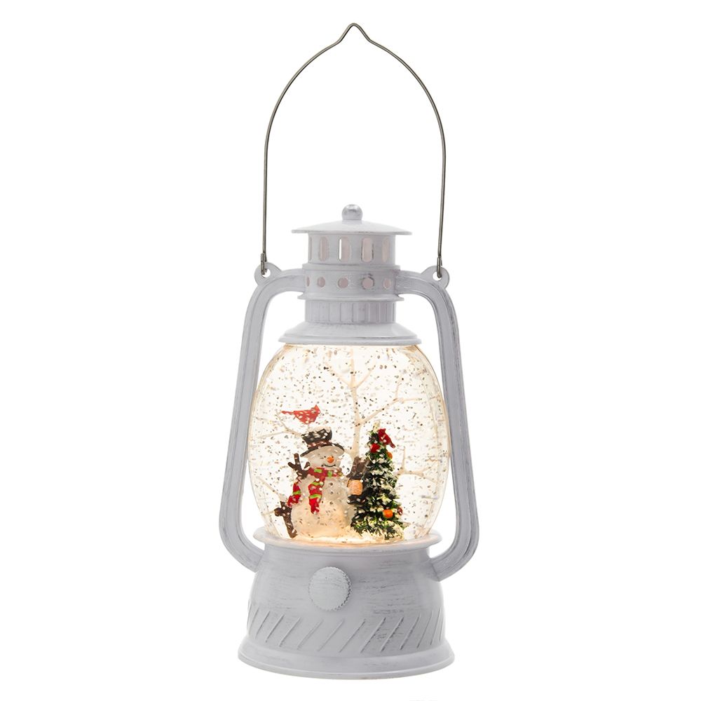 Christmas Plastic / Resin Lantern With Snowman &amp; Tree LED / Water Spinning / 6 Hours Timer, 3*AA Batteries Required - White / Multi