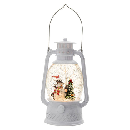 Christmas Plastic / Resin Lantern With Snowman &amp; Tree LED / Water Spinning / 6 Hours Timer, 3*AA Batteries Required - White / Multi
