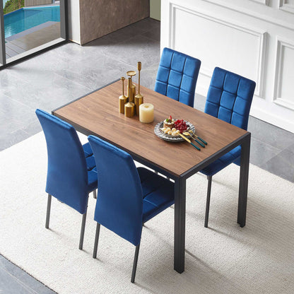 5 Piece Dining Set Including Velvet High Back Nordic Dining Chair &amp; Creative Design Dining Table