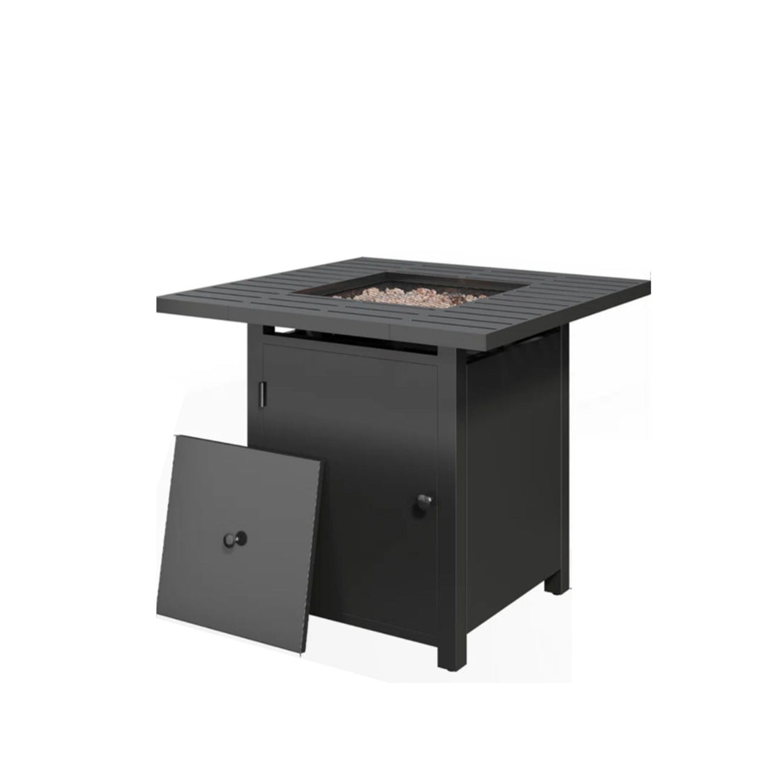 Square 2 In 1 Outdoor Propane Fire Pit Table With Stainless Burner, Lava Rocks, Lid &amp; Waterproof Cover - Black