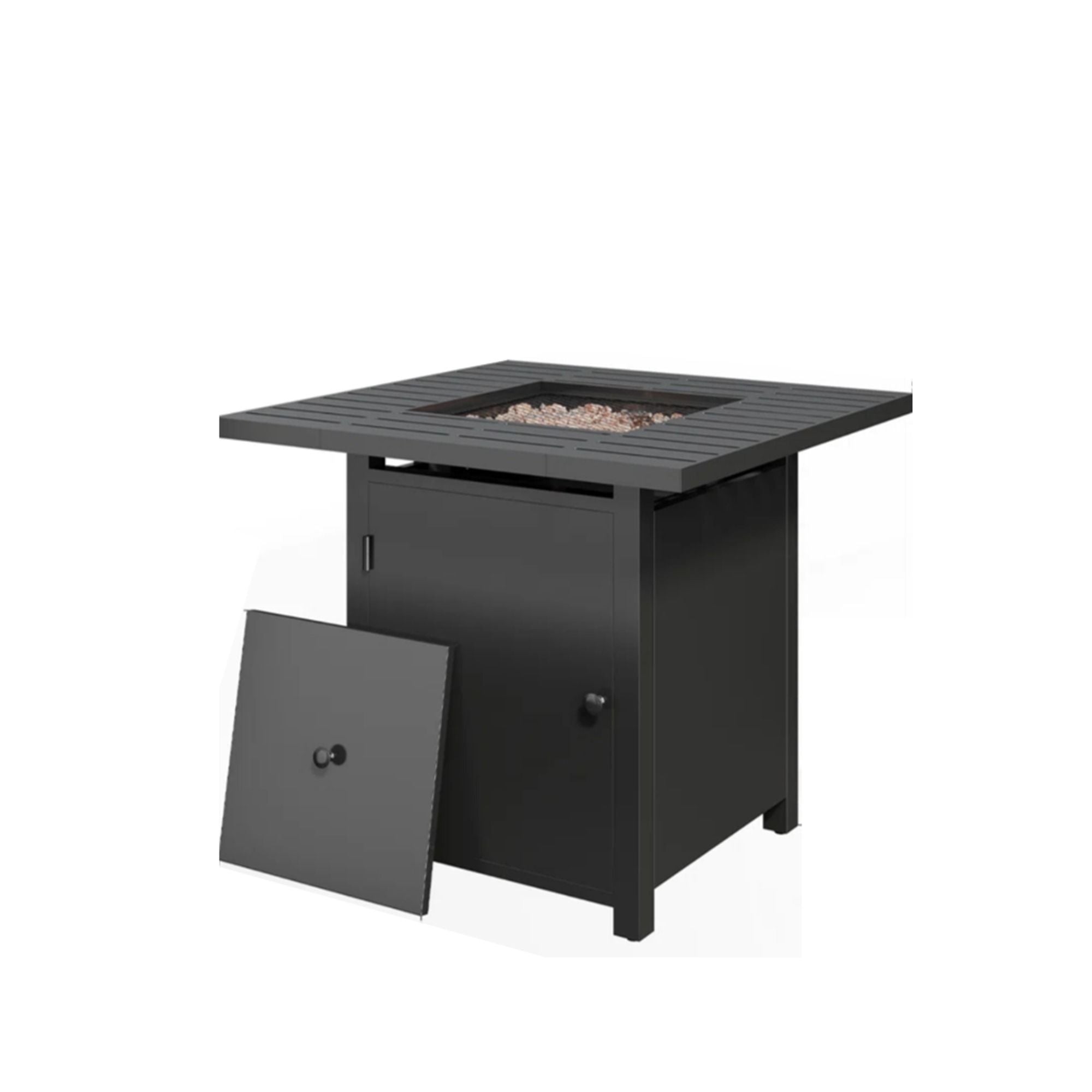 Square 2 In 1 Outdoor Propane Fire Pit Table With Stainless Burner, Lava Rocks, Lid &amp; Waterproof Cover - Black
