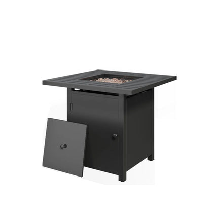 Square 2 In 1 Outdoor Propane Fire Pit Table With Stainless Burner, Lava Rocks, Lid &amp; Waterproof Cover - Black