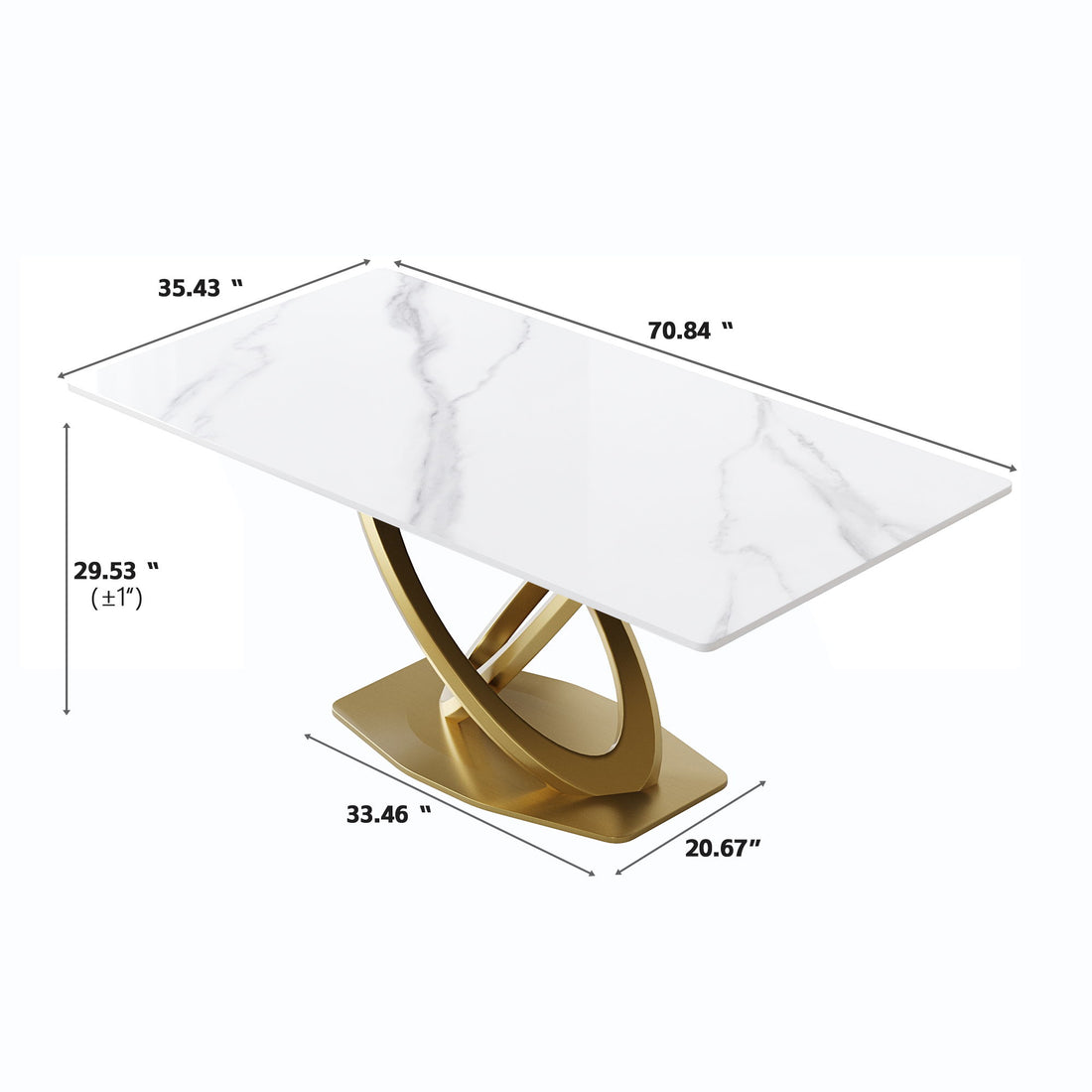 70.84&quot; Modern Artificial Stone Panel Double-Ring Stainless Steel Metal Legs, Can Accommodate 6-8 People