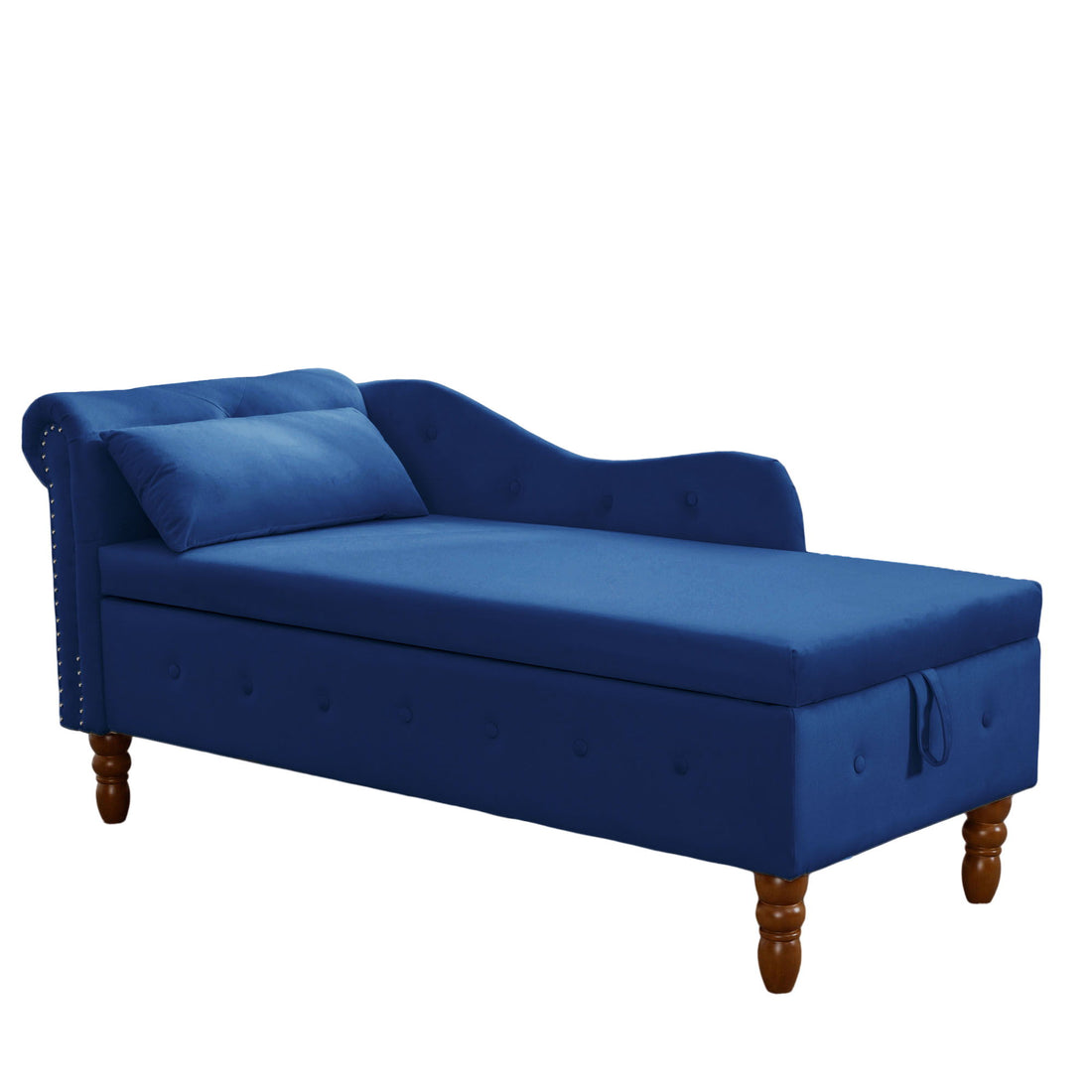 Chaise Lounge Indoor, Velvet Lounge Chair For Bedroom With Storage &amp; Pillow, Modern Upholstered Rolled Arm Chase Lounge For Sleeping With Nailhead Trim For Living Room Bedroom Office
