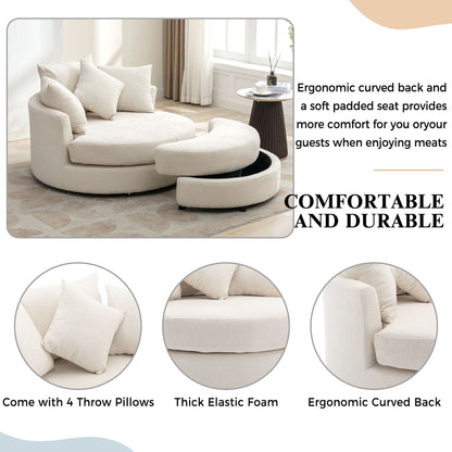 360° Swivel Accent Barrel Chair With Storage Ottoman &amp; 4 Pillows, Modern Chenille Leisure Chair Round Accent For Living Room