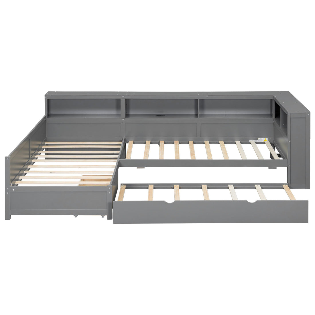 L Shaped Platform Bed With Trundle And Drawer