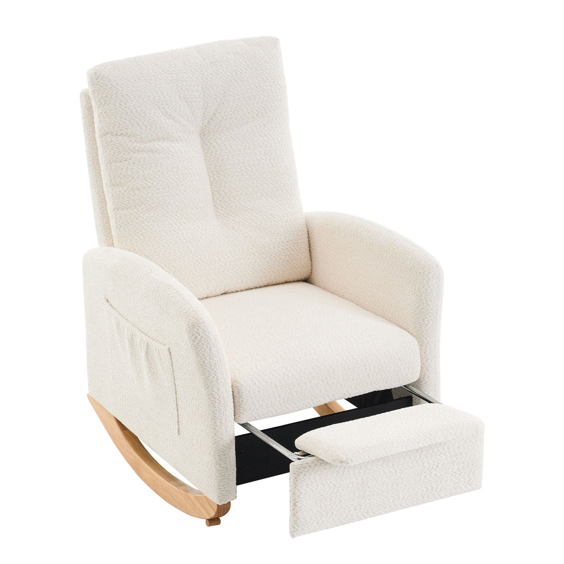 Accent Rocking Chair &amp; Footrest High Back Rubber Wood Rocking Legs Bedroom Living Space - Beige