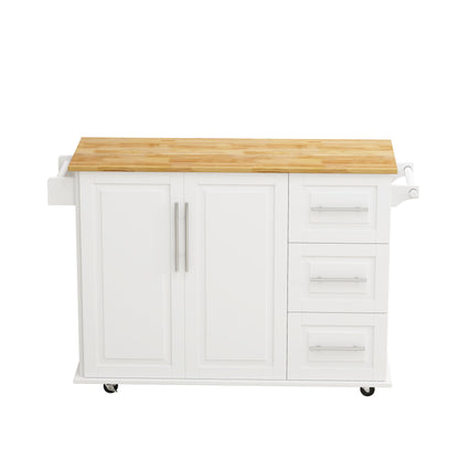 Kitchen Island Cart With 2 Door Cabinet, 3 Drawers, Spice Rack &amp; Towel Rack - White