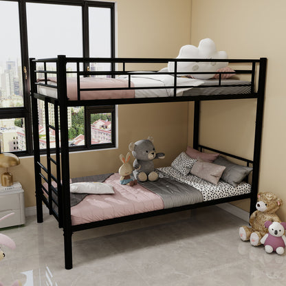 Metal Bunk Bed For Kids, Convertible Bedframe With Ladders &amp; Guardrail