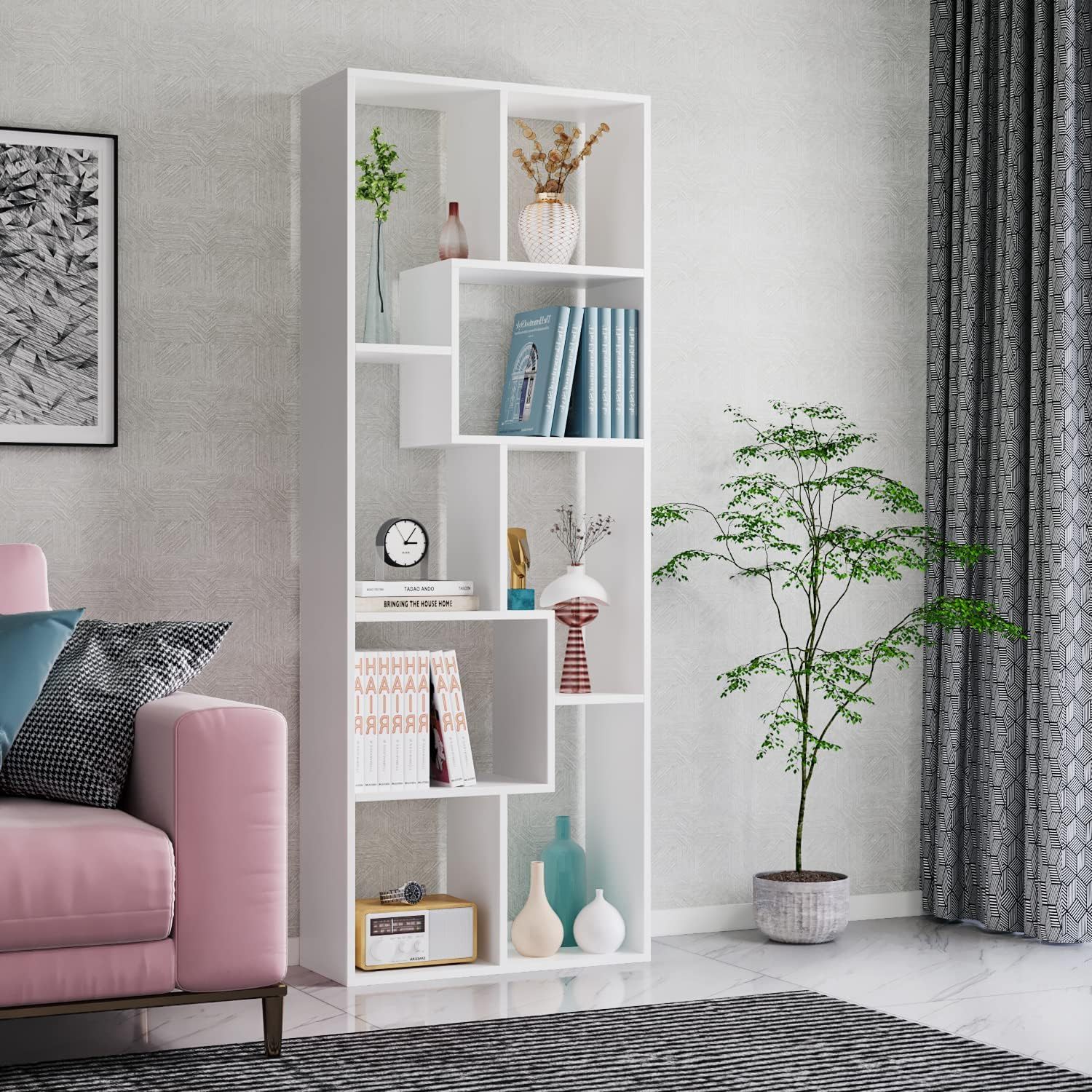 Asymmetrical Display Shelf &amp; Bookcase, 5 Tier