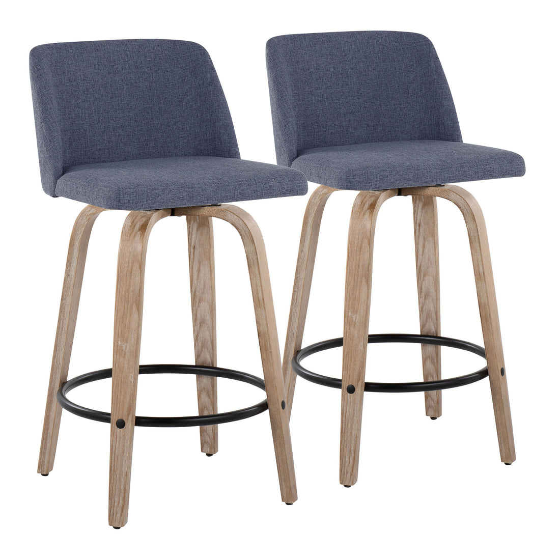 Toriano - Contemporary Fixed-Height Counter Stool &amp; Swivel With Round Footrest (Set of 2)