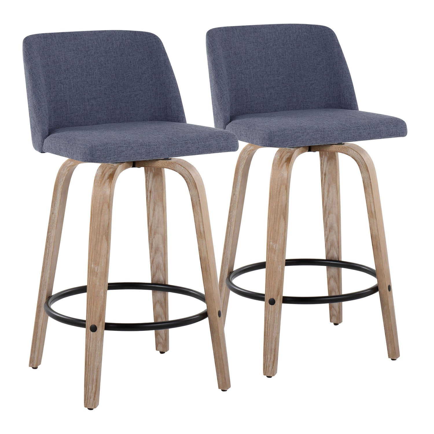 Toriano - Contemporary Fixed-Height Counter Stool &amp; Swivel With Round Footrest (Set of 2)