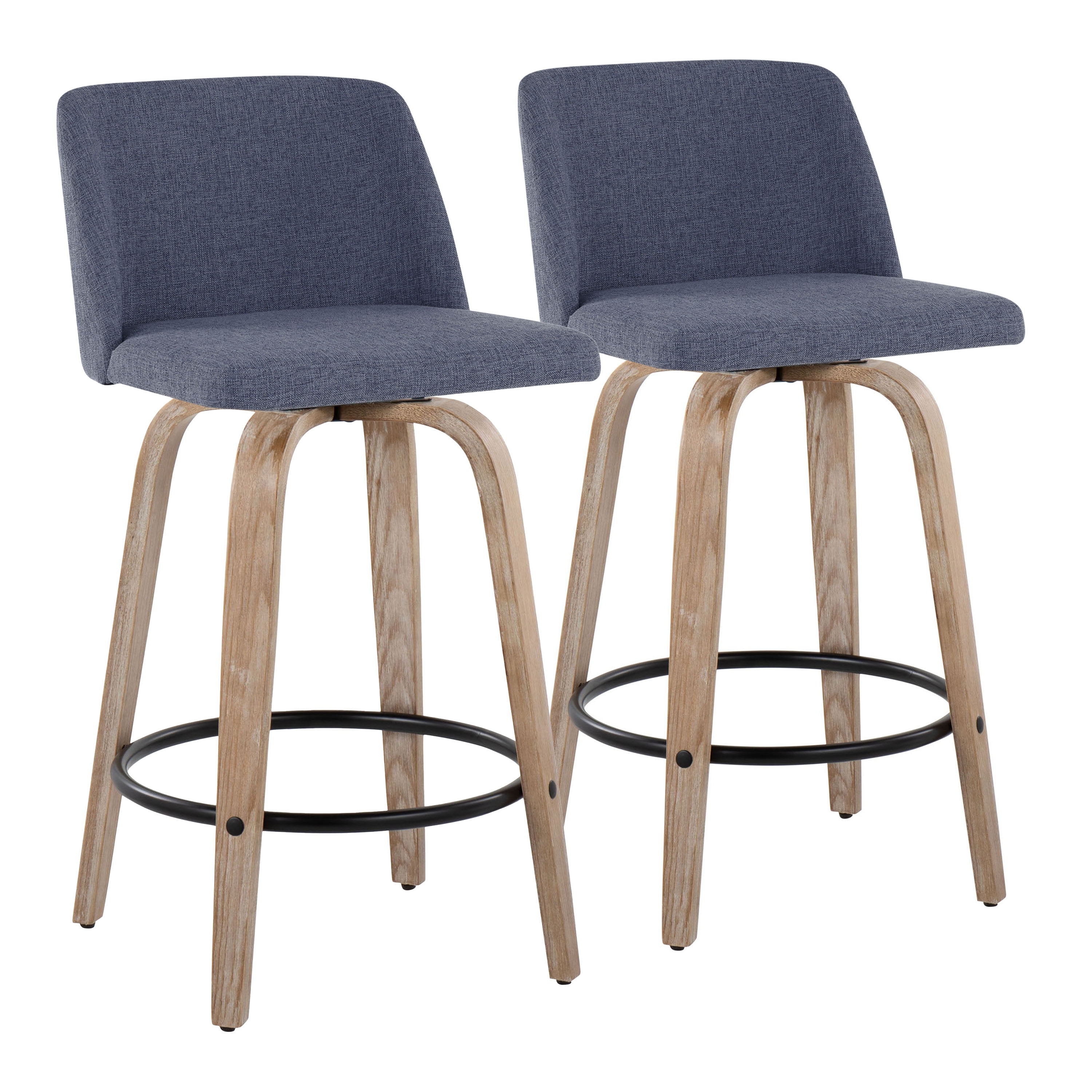 Toriano - Contemporary Fixed-Height Counter Stool &amp; Swivel With Round Footrest (Set of 2)