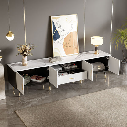 Modern TV Stand With 2 Cabinets &amp; Open Compartments, Entertainment Center For Tvs Up To 80&