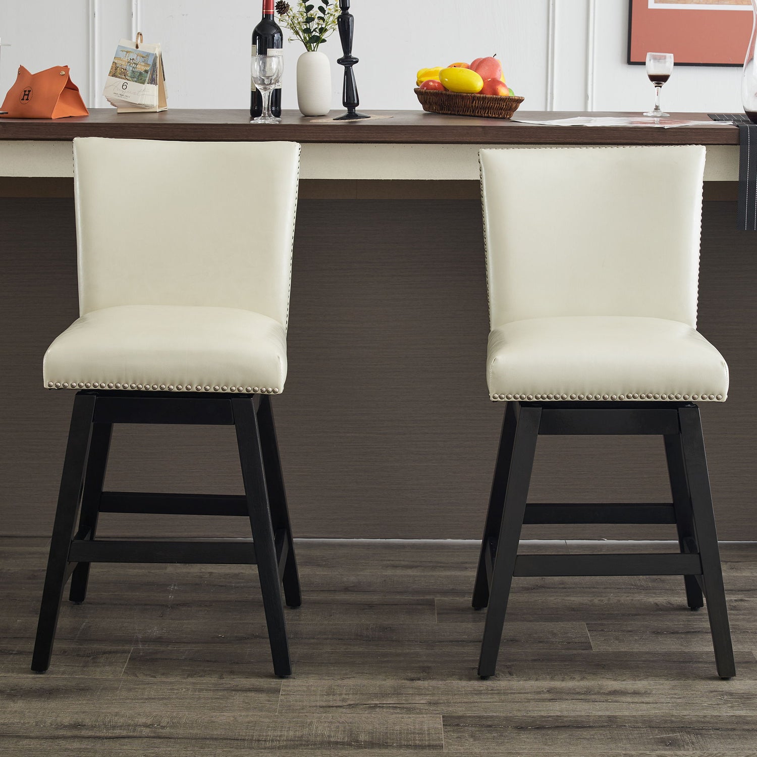 Upholstered Swivel Bar Stools High Back (Set of 2) - Cream White