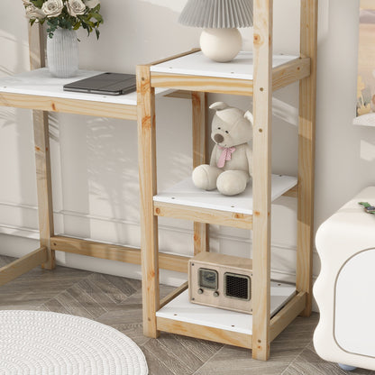 House-Shaped Wooden Writing Desk, Kids Study Table, Bookshelf &amp; Toy Storage