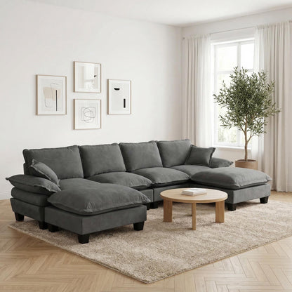 Modular Sectional Sofa With Movable Ottoman &amp; Pillows