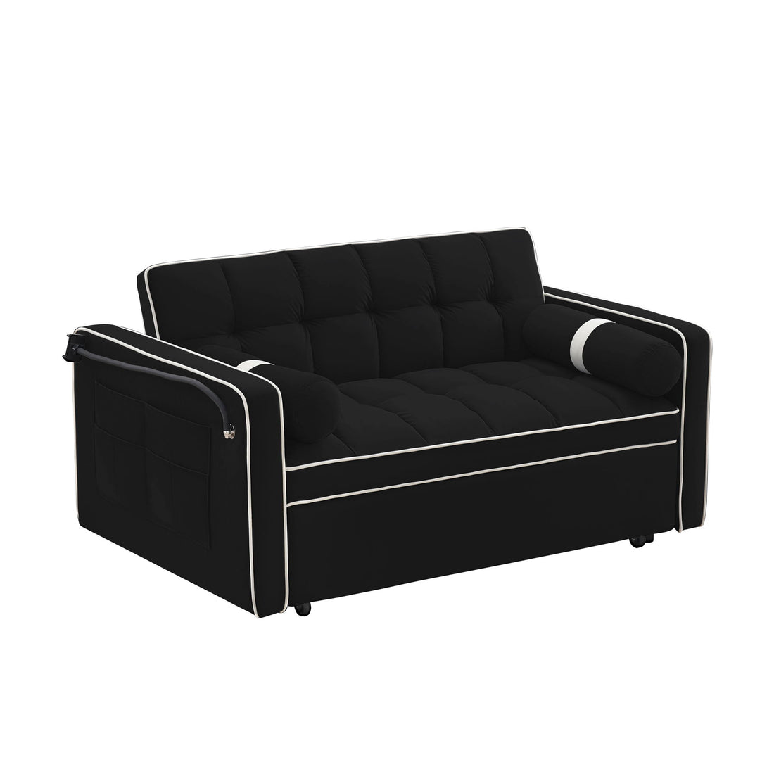 Modern Convertible Sleeper Sofa Couch With Pull Out Bed With Pillows &amp; Side Pockets For Small Space, Living Room