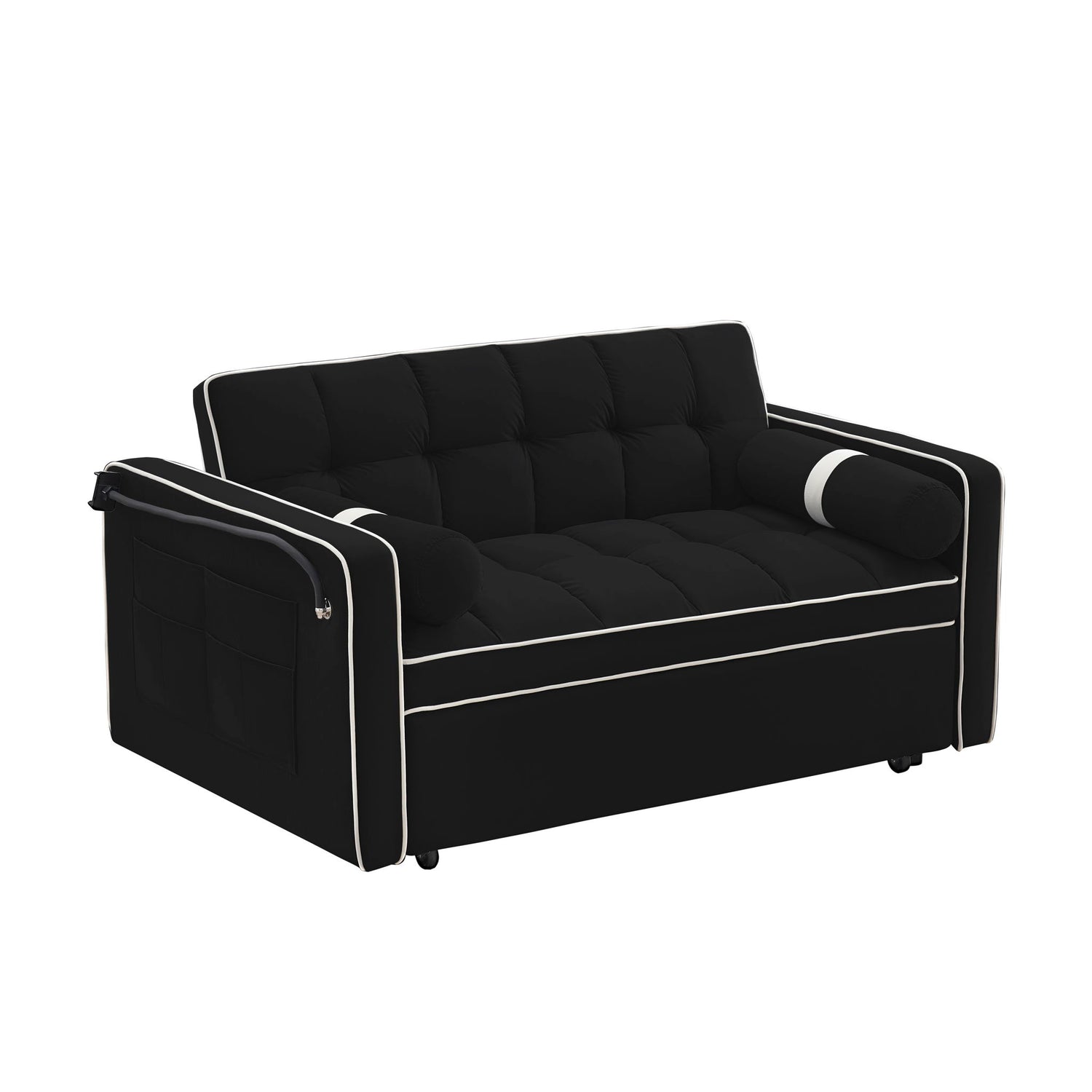 Modern Convertible Sleeper Sofa Couch With Pull Out Bed With Pillows &amp; Side Pockets For Small Space, Living Room