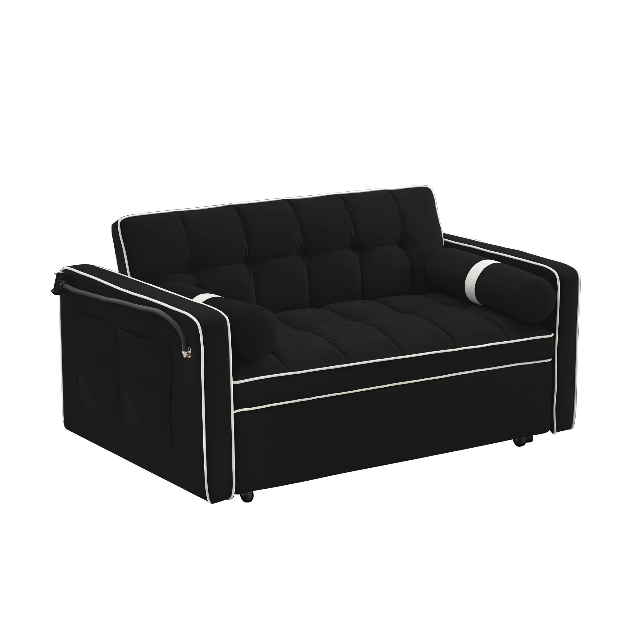 Modern Convertible Sleeper Sofa Couch With Pull Out Bed With Pillows &amp; Side Pockets For Small Space, Living Room