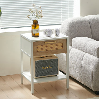 15.74&quot; Rattan End Table With Drawer, Modern Nightstand, Metal Legs, Side Table For Living Room, Bedroom