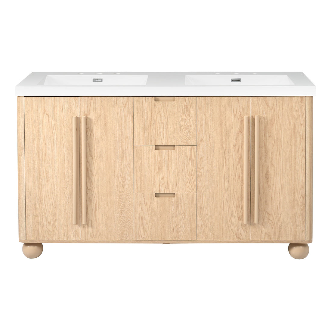 Double Sink Bathroom Vanity With Sinks, Soft Close Doors &amp; 3 Drawers - Wood
