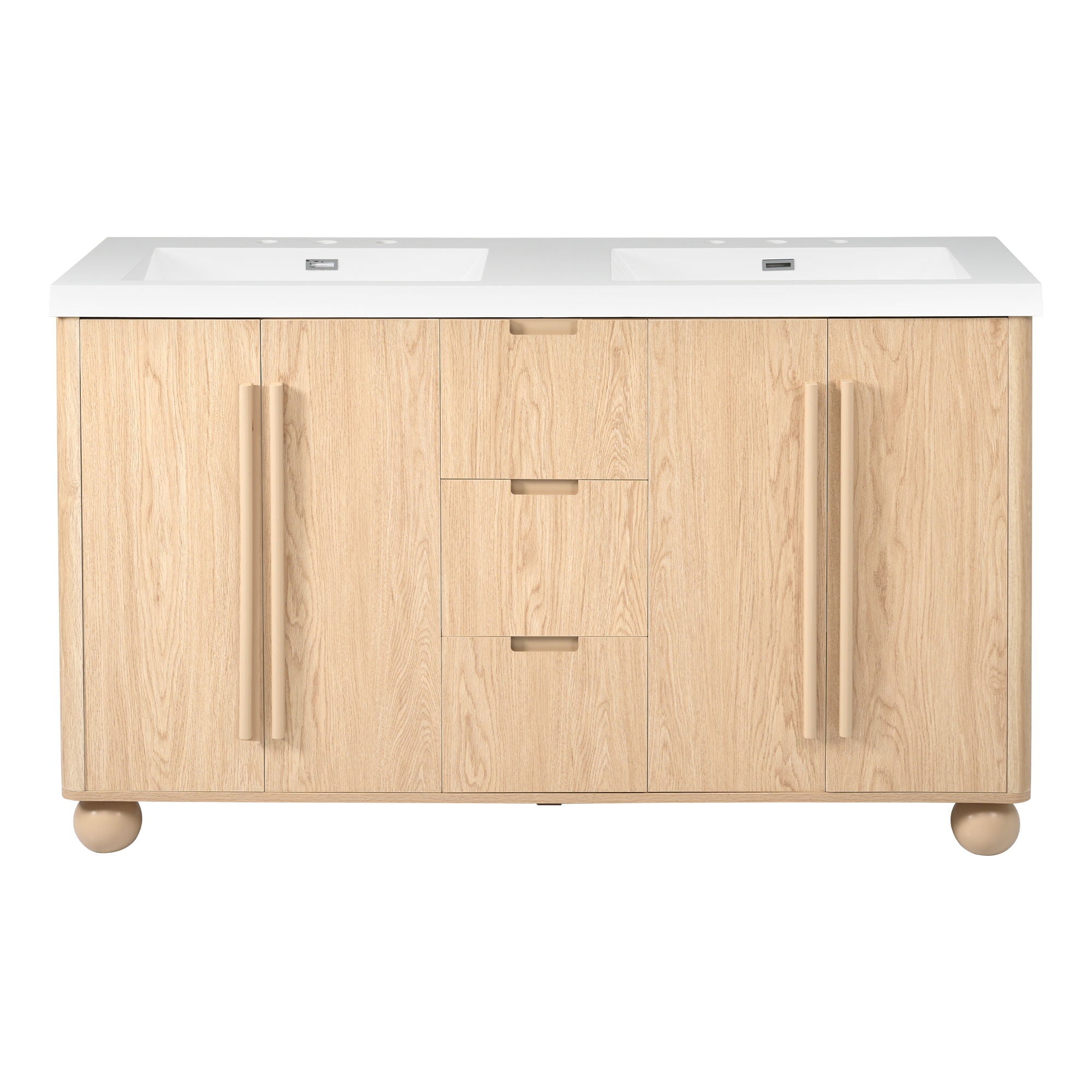 Double Sink Bathroom Vanity With Sinks, Soft Close Doors &amp; 3 Drawers - Wood