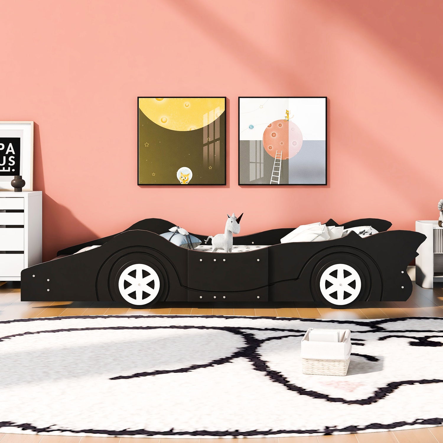 Race Car Shaped Platform Bed &amp; Wheels