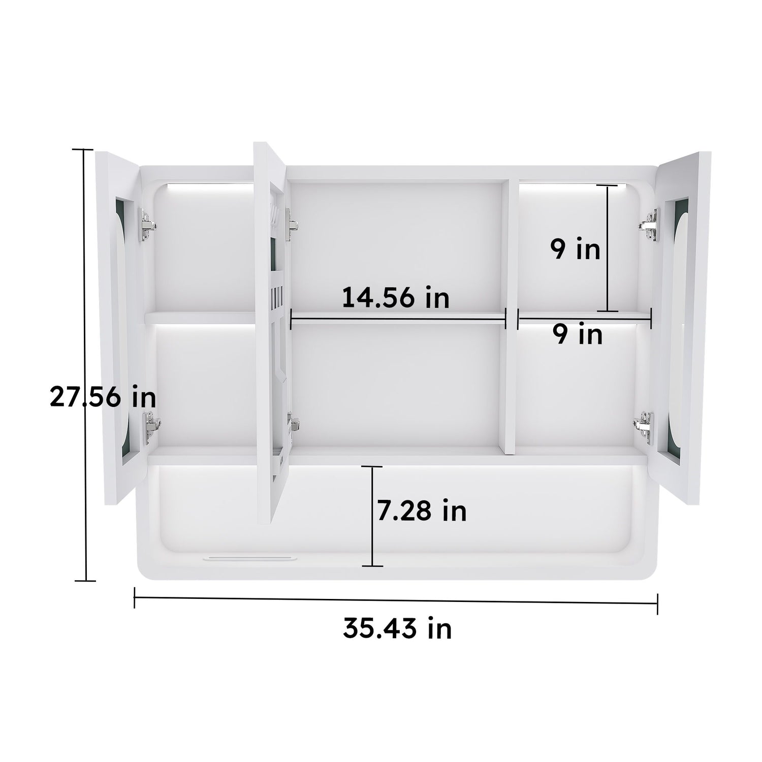 Wall Mounted Bathroom Mirror Cabinet With LED Lights, Anti Fog &amp; Explosion Proof, Touch Control Medicine Cabinet, 3 Color Lighting - White