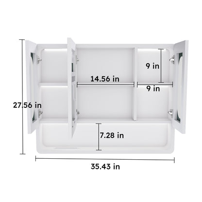 Wall Mounted Bathroom Mirror Cabinet With LED Lights, Anti Fog &amp; Explosion Proof, Touch Control Medicine Cabinet, 3 Color Lighting - White
